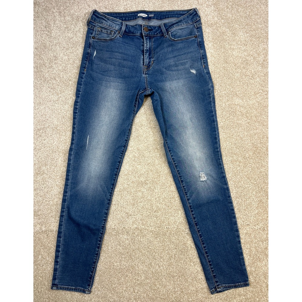 Old Navy Rockstar Super Skinny Blue Denim Distressed Jeans Women's‎ Size 8